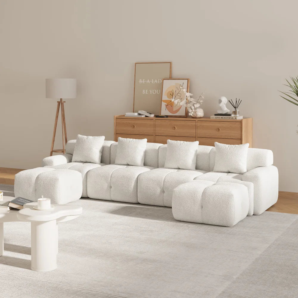 135.4" 6-Piece U-Shaped Sleeper Modular Sectional Sofa Bed Chaise, Oversized 4-Seater Boneless Convertible Block Cloud Tufted