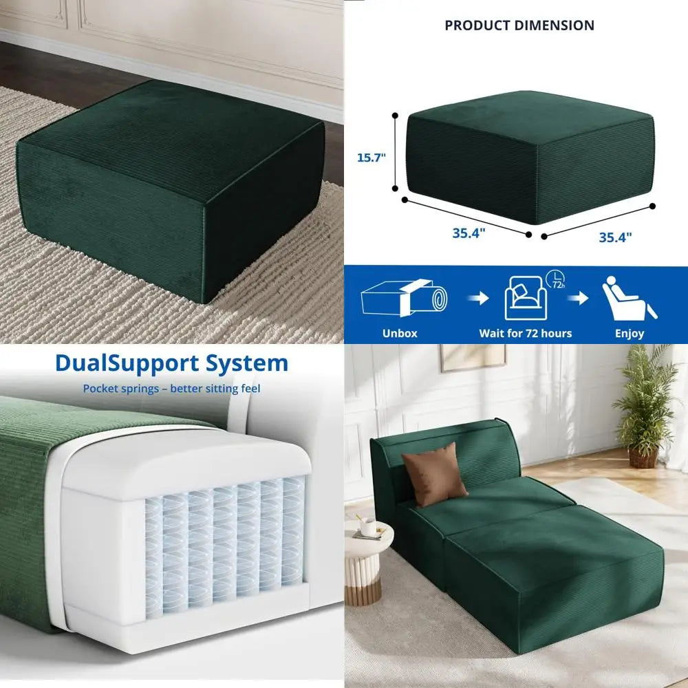 Sectional Couch Ottoman, Corduroy Futon Sofa, Boneless Couches for Living Room and Bedroom, No Assembly Required