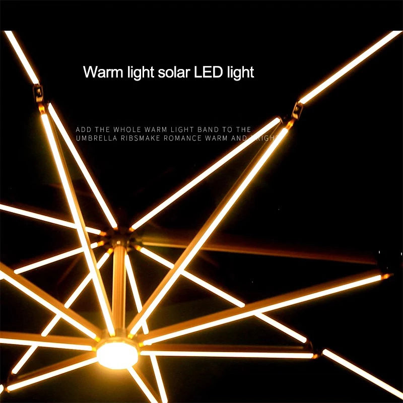 Market Outdoor Furniture Cantilever Patio Umbrella With Solar LED Lights 100mm Pole Windproof Garden Parasol For Villa Hotel